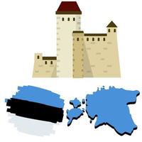 Set of national symbols of Estonia. Map of state and stylized flag. vector