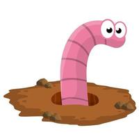 Worm in hole. Cute little character. vector