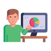 Person checking pie chart with magnifier, flat icon of data analysis vector