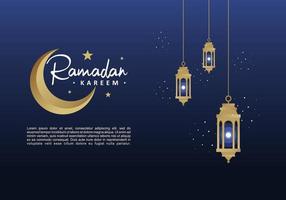 Ramadan kareem background with yellow moon and hanging lanterns vector