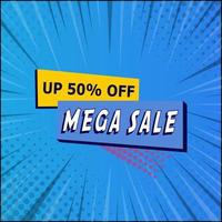 Comic zoom web banner, business card, template MEGA SALE 50 percent - Vector