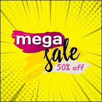 Comic zoom web banner, business card, template MEGA SALE 50 percent - Vector