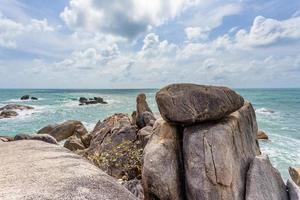 Sea view at Hin Ta Hin Yai Grandfather and Grandmother Rock on Koh Samui island, Unseen and amazing Thailand. photo