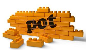 pot word on yellow brick wall photo