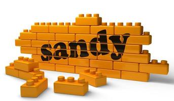 sandy word on yellow brick wall photo