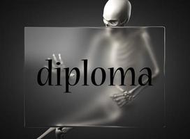 diploma word on glass and skeleton photo