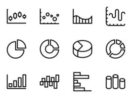 Set of black vector icons, isolated against white background. Flat illustration on a theme graph