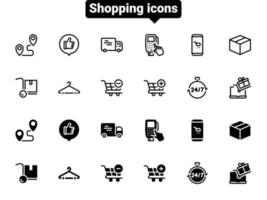 Set of black vector icons, isolated against white background. Flat illustration on a theme delivery, online and offline purchase