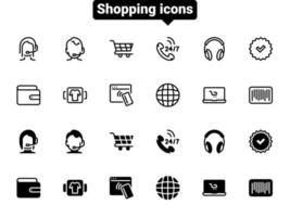 conjunto de iconos de vector negro, aislado sobre fondo blanco. ilustración plana sobre un tema de compra y pedido de productos en la tienda en línea