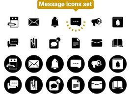 Set of black vector icons, isolated against white background. Flat illustration on a theme messages, notifications, chats, conversations. Fill, glyph