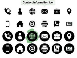 Set of black vector icons, isolated against white background. Flat illustration on a theme contact details, basic information. Fill, glyph