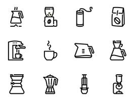 conjunto de iconos de vector negro, aislado sobre fondo blanco. ilustración sobre un tema métodos básicos y alternativos para preparar café