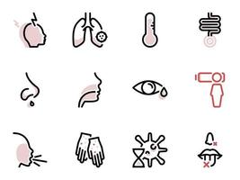 Set of black vector icons, isolated against white background. Illustration on a theme The main symptoms of respiratory illness