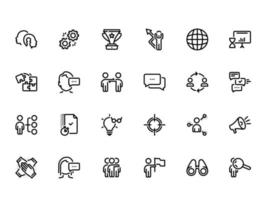 conjunto de iconos de vector negro, aislado sobre fondo blanco. ilustración plana sobre un tema de comunicación y trabajo en equipo
