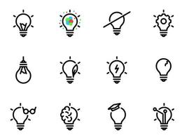 Set of black vector icons, isolated against white background. Illustration on a theme Bulb