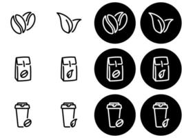 conjunto de iconos de vector negro, aislado sobre fondo blanco. y también iconos blancos aislados de un fondo negro. ilustración sobre un tema de té y café