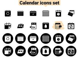 Set of black vector icons, isolated against white background. Flat illustration on a theme different calendars. Fill, glyph
