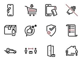 Set of black vector icons, isolated against white background. Illustration on a theme Service, contactless delivery of goods to the door in a pandemic