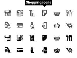 conjunto de iconos de vector negro, aislado sobre fondo blanco. ilustración plana sobre un tema de compra de bienes y servicios