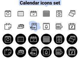 Set of black vector icons, isolated against white background. Flat illustration on a theme different calendars. Line, outline, stroke