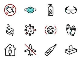 Set of black vector icons, isolated against white background. Illustration on a theme Key preventative solutions and limitations during a pandemic