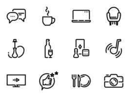 conjunto de iconos de vector negro, aislado sobre fondo blanco. ilustración sobre un tema actividades de entretenimiento, narguile, té, reuniones