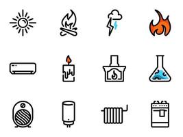 Set of black vector icons, isolated against white background. Illustration on a theme Heat source