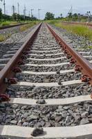 railroad tracks with rust on rock background photo