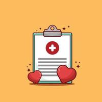 Clipboard Check Up with Heart Shape in Cartoon Style Vector Illustration. Health Care Design Concept