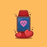 Smartwatch with Heart Shape in Cartoon Style Vector Illustration. Health Care Design Concept