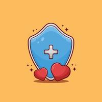 Shield Protection with Heart Shape in Cartoon Style Vector Illustration. Health Care Design Concept
