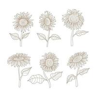 Doodles Herbs and flowers, set of hand-drawn flowers, floral set of wildflowers and herbs, vector objects isolated on a white background. One Line Drawing Vector Flowers Print Set. Botanical