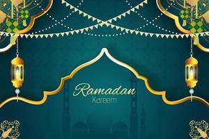 Ramadan Kareem Islamic background green and gold vector