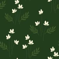 Seamless vector pattern with hand-drawn wild flowers on green background, spring field.