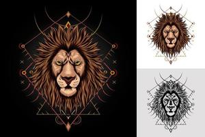Lion Head Design Illustration With Ornament Background vector