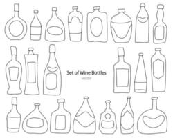 Set of wine bottles. Linear drawing on a white background. vector