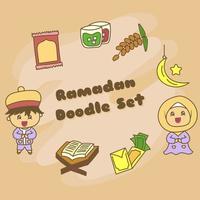 ramadan doodle set estilo de dibujo a mano vector