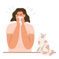 mujer con alergia a la piel de gato vector