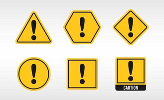 Set of yellow exclamation mark icons. caution sign in various shape vector