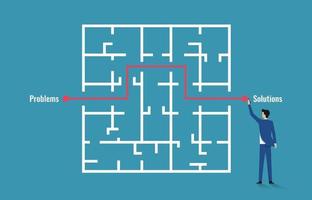 Business maze labyrinth. Business solution vector concept with businessman finding way through maze.