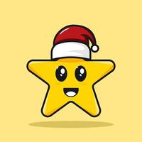Cute star smile with santa's hat drawing vector