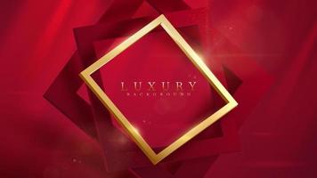 Red luxury background with 3d gold square and glitter light effect with bokeh decoration and beam. vector