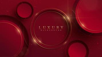 Red luxury background with gold circle frame element with glitter light effect decoration and bokeh. vector