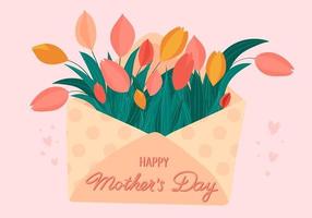 Happy Mother's Day greeting card. Envelope with tulips. vector