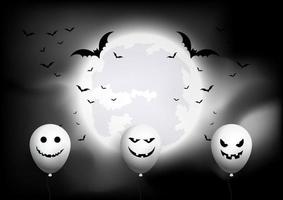 fondo de halloween con globos murciélagos contra el paisaje lunar vector