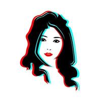 Beautiful woman portrait line art with glitch effect. Vector illustration