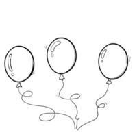 manojo de globos en dibujos animados dibujados a mano doodle estilo de dibujos animados aislado sobre fondo blanco. conjunto de vectores