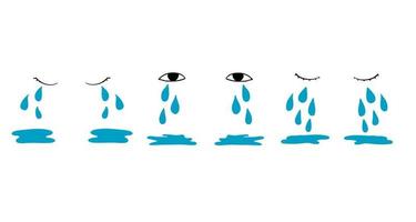 Cartoon tear drops and puddles set. Sorrow weeping cry streams, tear blob or sweat drop. eyes tears or rain droplets hand drawn style isolated vector