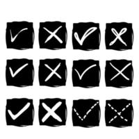 set of check mark sign and x doodle handdrawn vector