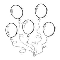 manojo de globos en dibujos animados dibujados a mano doodle estilo de dibujos animados aislado sobre fondo blanco. conjunto de vectores